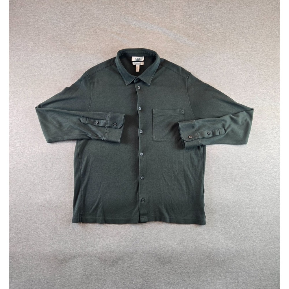 COS Shirt Mens XL Charcoal Reg Fit Jersey Long Sleeve Button Up Stretch Preppy‎